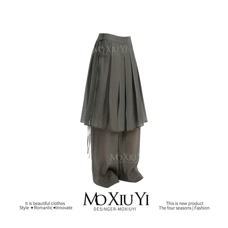 Moxi【In Stock】Misty Airy Fake Two-Piece Pleated Skirt Pants Spring/Summer Breathable Design with Draping Effect Long Pants Moxi【In Stock】Misty Airy Fake Two-Piece Pleated Skirt Pants Spring/Summer Breathable Design with Draping Effect Long Pants