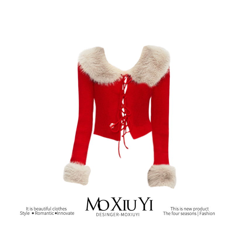 Mo【In Stock】Carnival Multi-Scene Outfit Inspiration Eco-Friendly Faux Fox Detachable Lace-Up Two-Way Knit Sweater