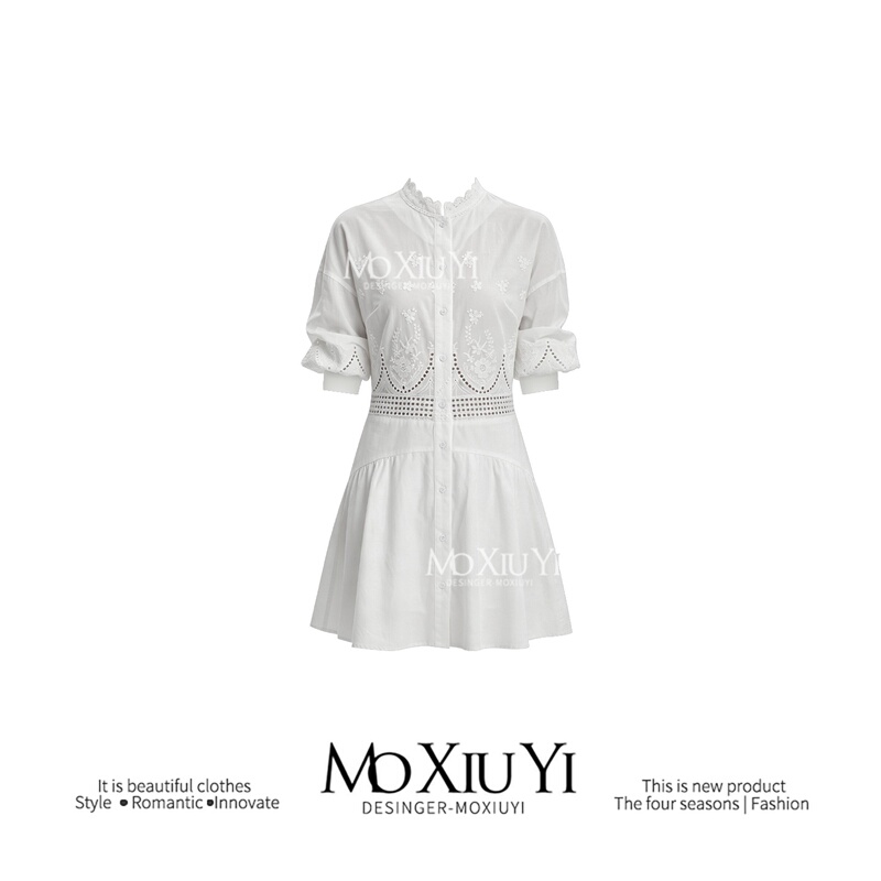 Mox【In Stock】【White Peach Milk】Korean-Style Embroidered Long-Sleeve Dress for Women, Gentle and Elegant Autumn Short Dress Mox【In Stock】【White Peach Milk】Korean-Style Embroidered Long-Sleeve Dress for Women, Gentle and Elegant Autumn Short Dress