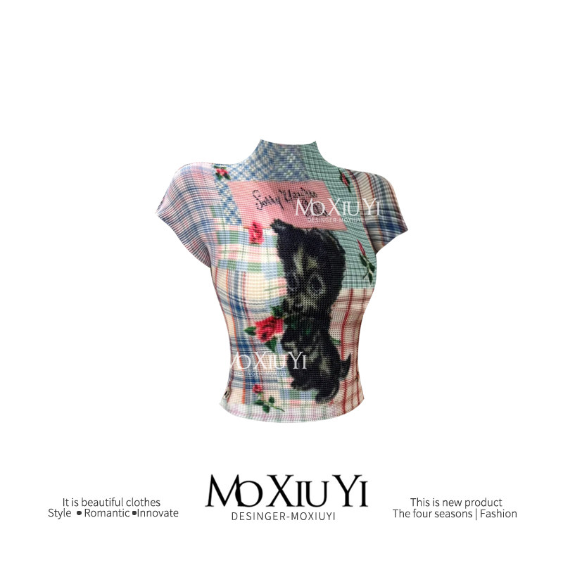 MoXiuYi S【spot】 Плиссированная футболка с героями мультфильмов, приталенная летняя футболка в американском стиле с принтом "горячая девушка", приталенная футболка с короткими рукавами Изображение 1