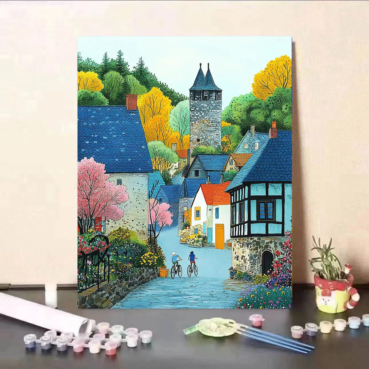 爆火全网的DIY数字油画到底值不值？七彩小镇风景画让我从手残党逆袭成