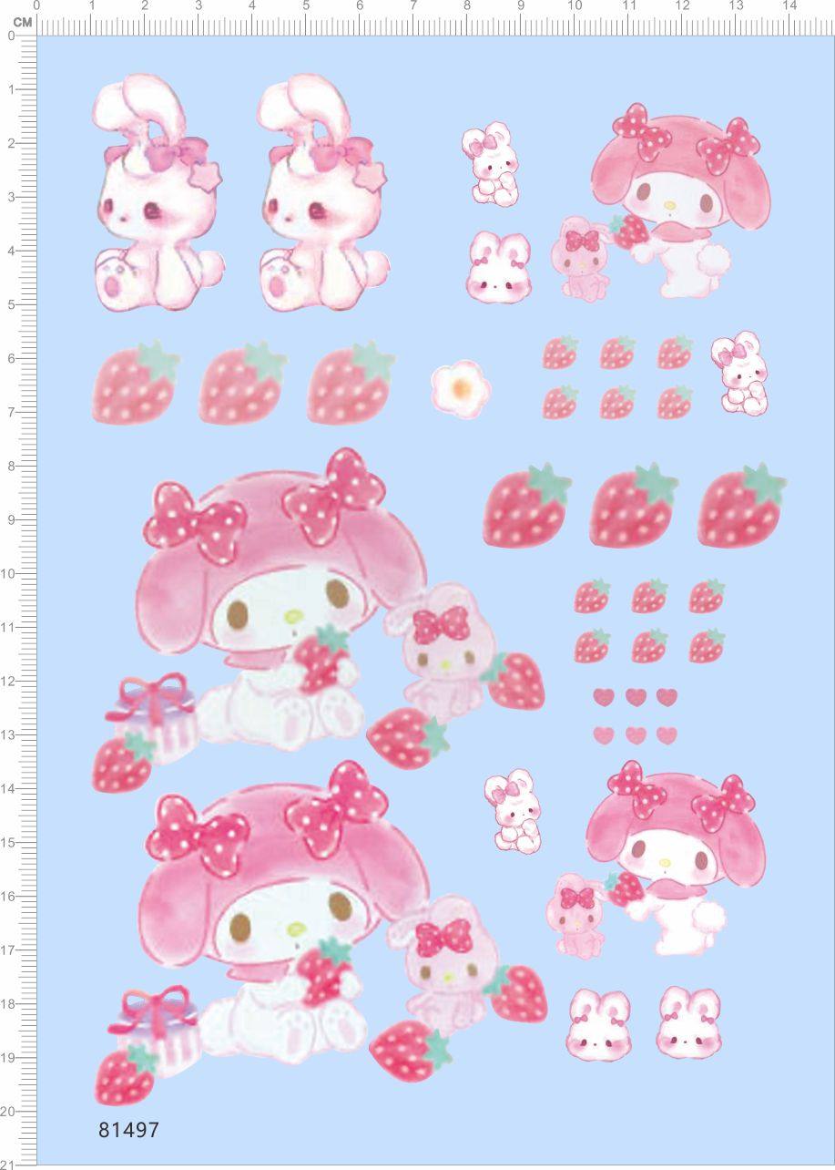 81497 Whole Edition Gluon Rabbit Beauty Rabbit Girl Strawberry Game Machine Shell Water Sticker Model Water Transfer A5-Taobao