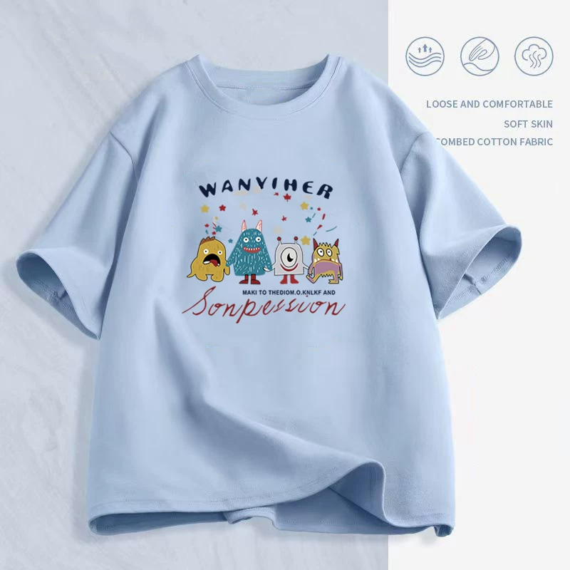 Футболка унисекс oversize с круглым воротом и коротким рукавом, летняя с мультяшным принтом, размеры M–2XL