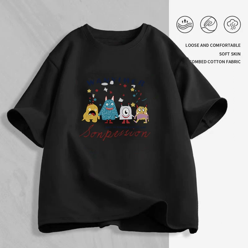 Футболка унисекс oversize с круглым воротом и коротким рукавом, летняя с мультяшным принтом, размеры M–2XL