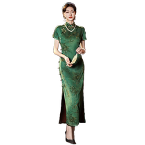 Зеленая ароматная облачная пряжа новый китайский стиль Cheongsam для осмотра 2024 новый высококачественный шелковый шелк улучшенный молодой стиль лето