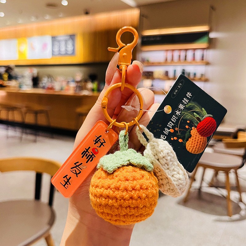 Cute Hair Thread Crochet Good Persimmon With Car Key Button Woman Delicate Couple Bag Pendant Mid-Autumn Festival Gift Gift-Taobao