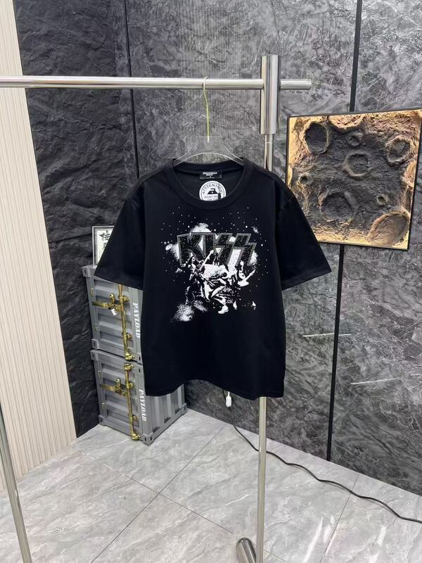 D2Kiss Band Rhinestone Splatter Short-Sleeve T-Shirt Guangzhou Version High Street Versatile Trendy Brand Unisex Casual Loose T-Shirt for Men