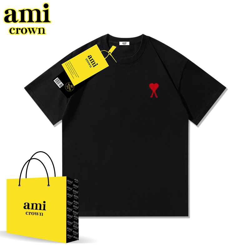 Ami Crown Black Heart-Shaped Top Casual Base Shirt Summer New Short-Sleeve Clothing Trendy Embroidered Women's T-Shirt