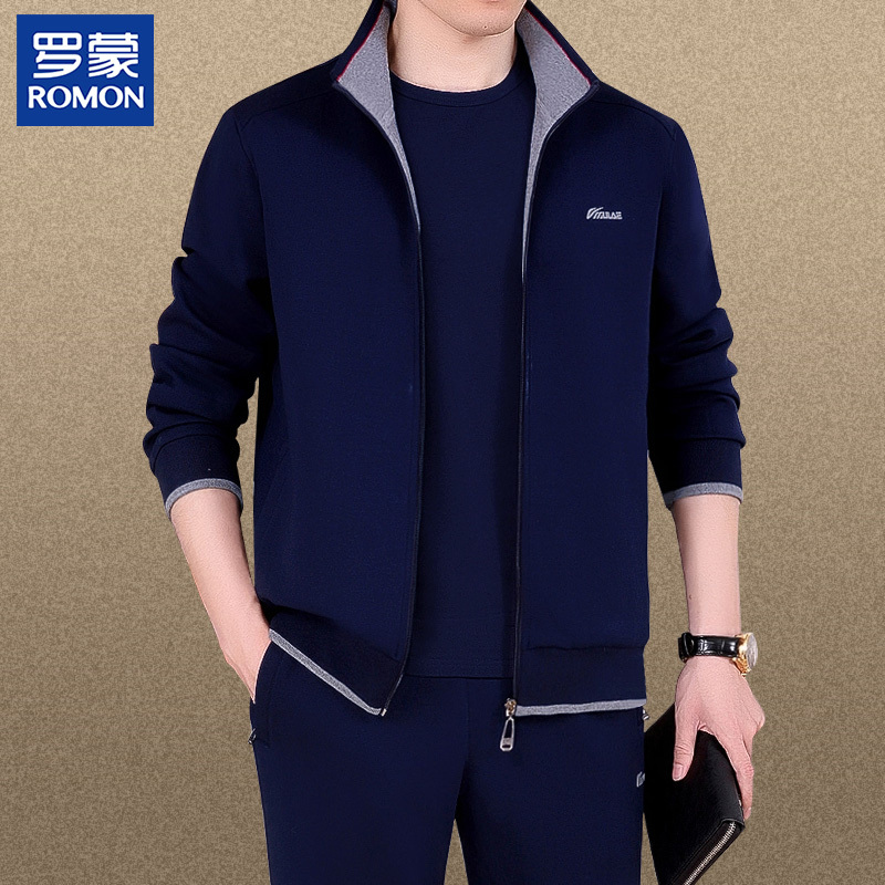 Romon Brand Dad's Spring Casual Sweatshirt Three-Piece Set for Middle-Aged and Elderly Men's Spring and Autumn Sportswear Suit New Style
