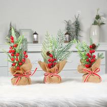 Table Christmas tree mini pine needle linen red fruit tree Christmas table decorations home Christmas Eve decorations