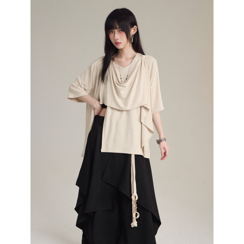 Fg721 Original Lemaire-Style High-End Ribbon Shirt with Unique Design and Irregular Hem for Women