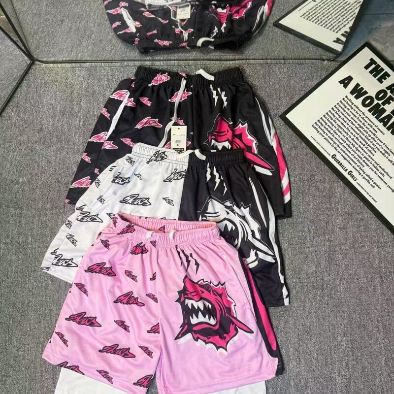 American-Style Trendy Brand Shark Basketball Shorts, Loose Fit, Printed, Quick-Dry, Breathable, Knee-Length Sports Shorts for Men