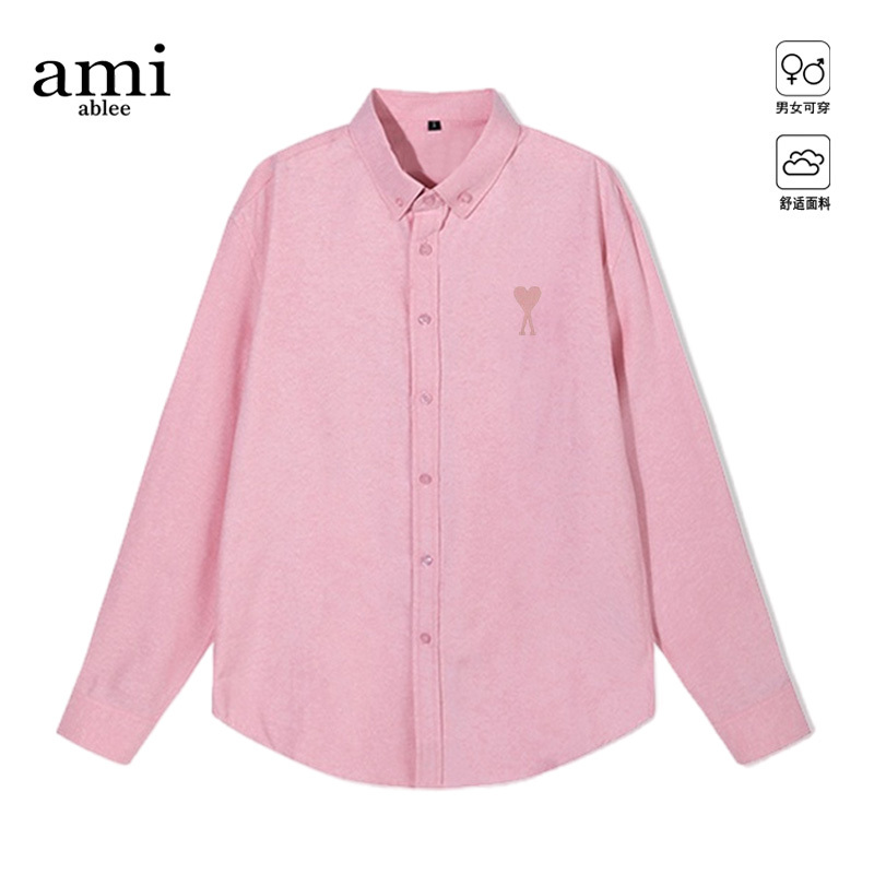 Ami Ablee Official Pink Shirt for Women, Autumn Heart Embroidery Casual Versatile Pure Cotton Long-Sleeve Cardigan Shirt Ami Ablee Official Pink Shirt for Women, Autumn Heart Embroidery Casual Versatile Pure Cotton Long-Sleeve Cardigan Shirt