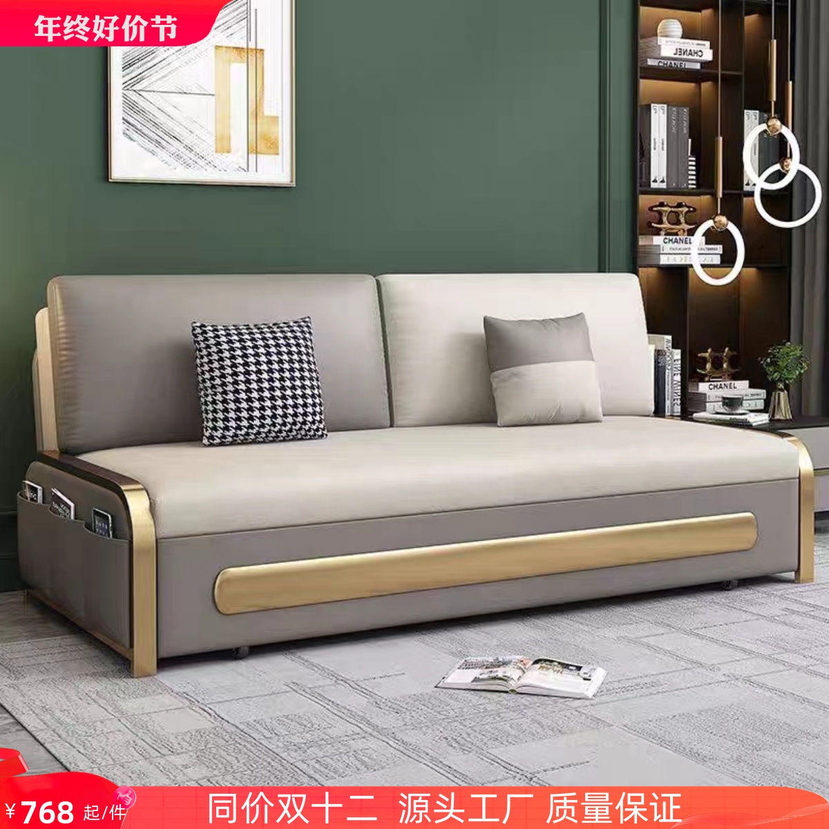 Folding Sofa Bed Dual-use Home Multifunction Tech Cloth Single Sofa Living Room Small Household Type Net Red double bed with double bed-Taobao