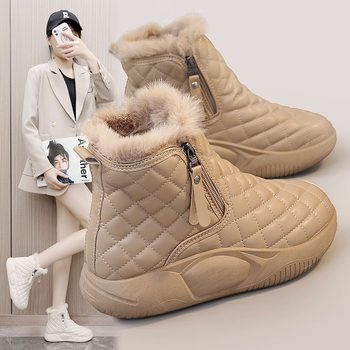 Winter Hot-Selling Fleece-Lined and Thickened Snow Boots for Women 2025 New Warm Cotton Shoes with Integrated Leather and Fur, Waterproof Soft-Soled Cotton Boots