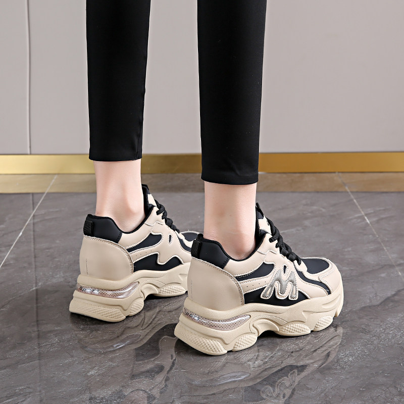 Popular Women's Height-Increasing Dad Shoes ins Trendy Spring and Autumn Genuine Leather Thick-Soled Sports Travel Shoes 2026 New Model 8cm Height Increase