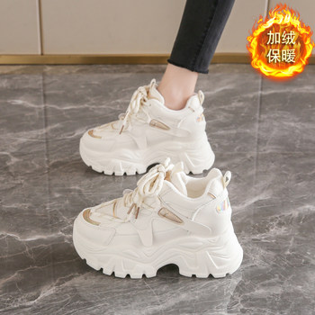 Women's Height-Increasing Shoes, Popular Online, Fleece-Lined Dad Shoes, Women's 2025 New Autumn and Winter Casual Thick-Soled Versatile Sneakers