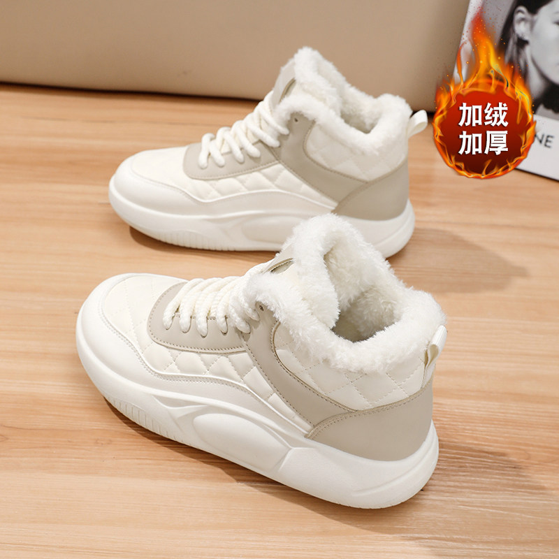 soft sole Black Large Size Sneakers for Women 2025 New Winter Fleece-Lined Warm Snow Boots Thick-Soled High-Top Short Boots