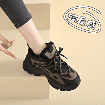 soft sole Large Size Fleece-Lined Dad Shoes for Women, 2025 Autumn and Winter New Style, Warm Thick-Soled Genuine Leather Women's Shoes, Small Size Sneakers