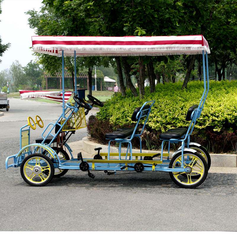 Двухместный / трехместный велосипед 四轮单排双人双亲子自行车多人骑四轮含刹脚踏一体轮情侣两人骑