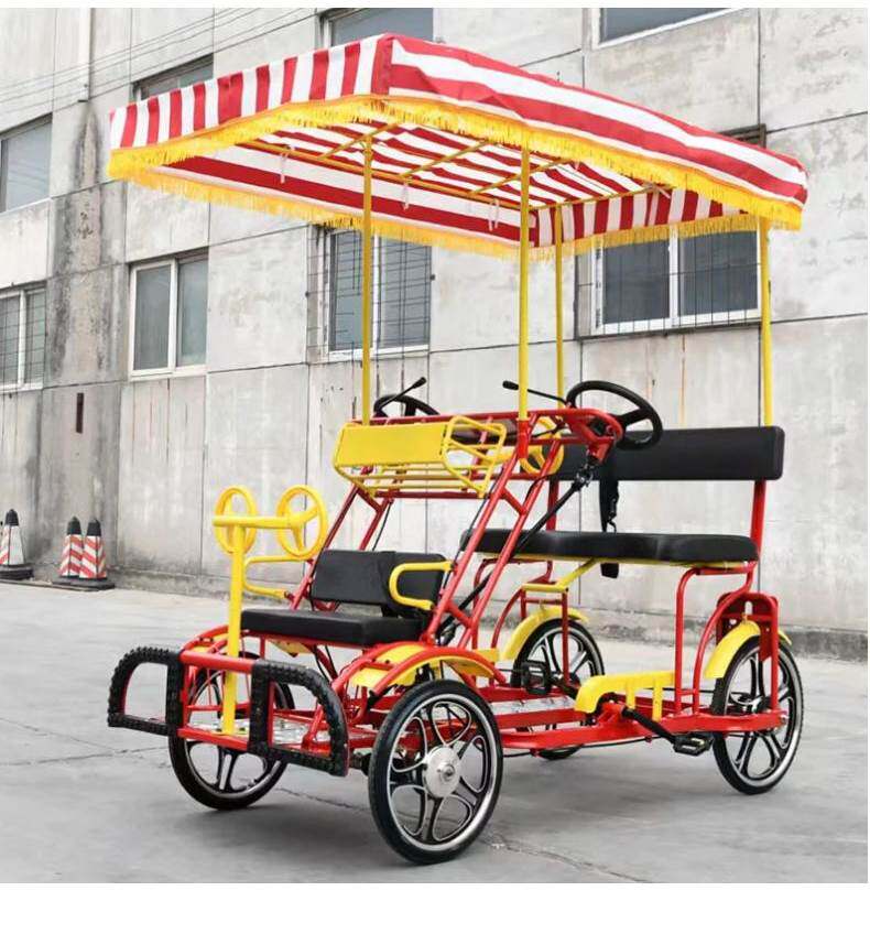 Двухместный / трехместный велосипед 四轮单排双人双亲子自行车多人骑四轮含刹脚踏一体轮情侣两人骑