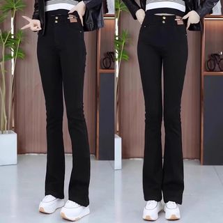 Black boot-cut women's jeans spring and autumn 2025 new high-waist slim versatile bell-bottoms slim fit horseshoe pants