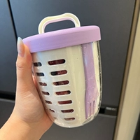 [Портативный] Фиолетово-белая чашка + фиолетовая вилка, 600 мл