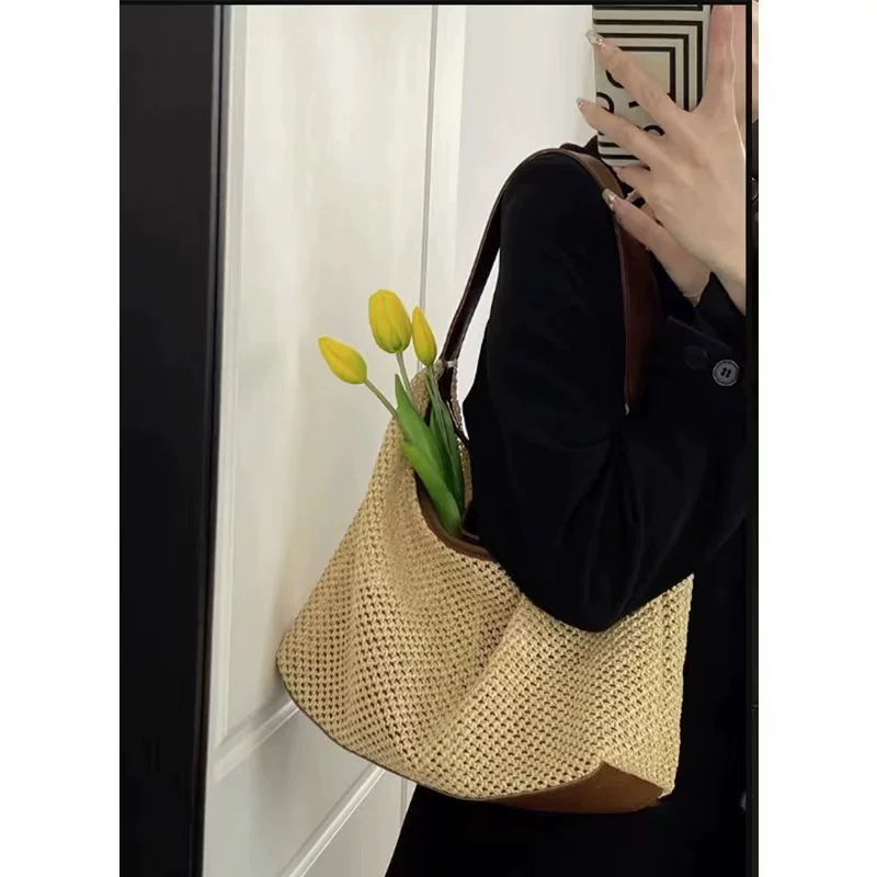 ZARA пляжная соломенная тканая вместительная сумка на одно плечо