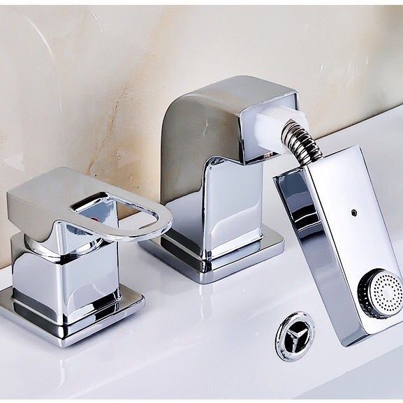 Bathroom cabinet basin pull-out faucet washbasin split two-three-piece set hot and cold two-hole three-hole faucet