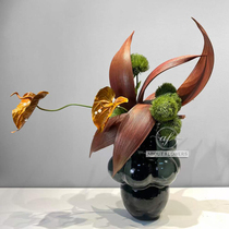 Aboutflowers high-end light luxury cocoa leaf hotel club coffee table living room decoration artificial flowers and green plant ornaments