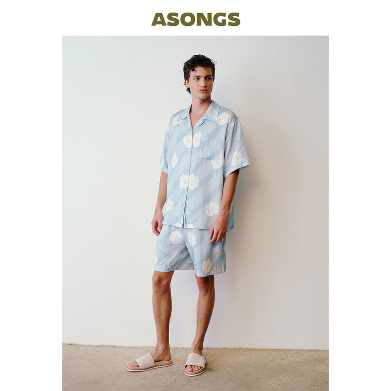 Sunny Blue Camellia | Heavyweight Tencel | Drapes Smoothly | Asongs | Loungewear Pajamas Sunny Blue Camellia | Heavyweight Tencel | Drapes Smoothly | Asongs | Loungewear Pajamas