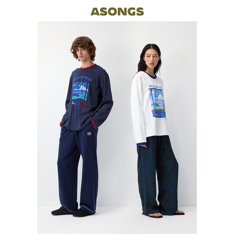 Seaside Hot Spring Sketch Round Neck Long Sleeve T-Shirt|Asongs|Unisex for All Seasons Daily Wear and Vacation Seaside Hot Spring Sketch Round Neck Long Sleeve T-Shirt|Asongs|Unisex for All Seasons Daily Wear and Vacation
