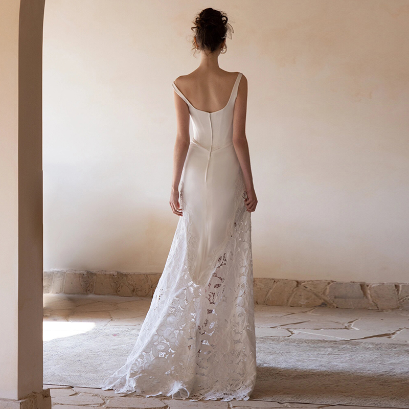 Lace white colored elite wedding dress for bride, lifting effect, lace dress Lace white colored elite wedding dress for bride, lifting effect, lace dress