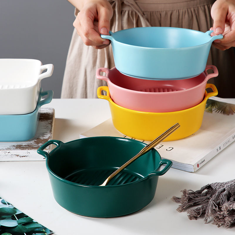 Air fryer baking bowl high-value net red ears baking baking bowl baked rice bowl dessert fruit salad bowl round deep