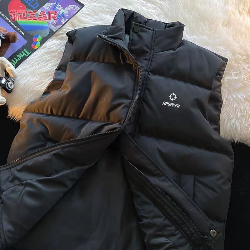 Rpoprer Autumn and Winter New Men's Warm Vest with Stand Collar, Stylish Cotton Jacket, Thickened Sleeveless Vest Rpoprer Autumn and Winter New Men's Warm Vest with Stand Collar, Stylish Cotton Jacket, Thickened Sleeveless Vest