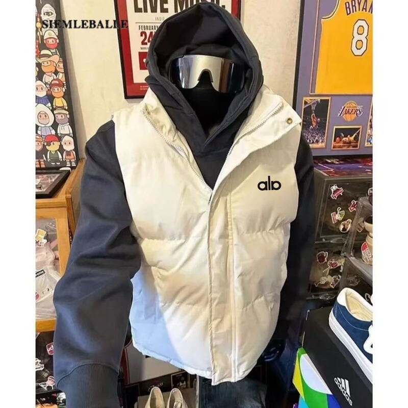 American-Style Winter Thickened Warm Cotton Vest, Unisex Stand-Up Collar Vest, Sports Running Training Jacket