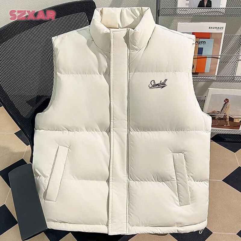 Slamball Winter Solid Color Simple Versatile Jacket Loose Top Zippered Sleeveless Cotton Vest for Men Slamball Winter Solid Color Simple Versatile Jacket Loose Top Zippered Sleeveless Cotton Vest for Men