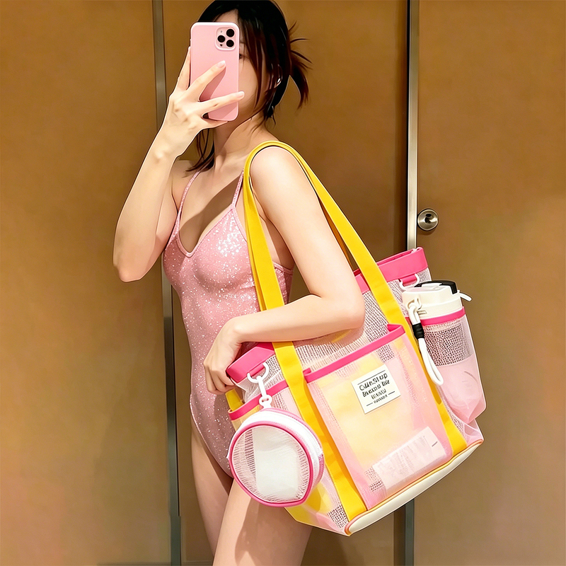 Dopamine Swimming Bag with Wet and Dry Separation, Mesh Tote Bag, Large Capacity Sports and Fitness Bag, High-Looking Beach Bag for Women
