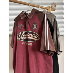 Plus Size 150kg Fat Man Loose American Preppy Style Polo Collar Short-Sleeved T-Shirt Men's and Women's Tops Half-Sleeved Baseball Uniform