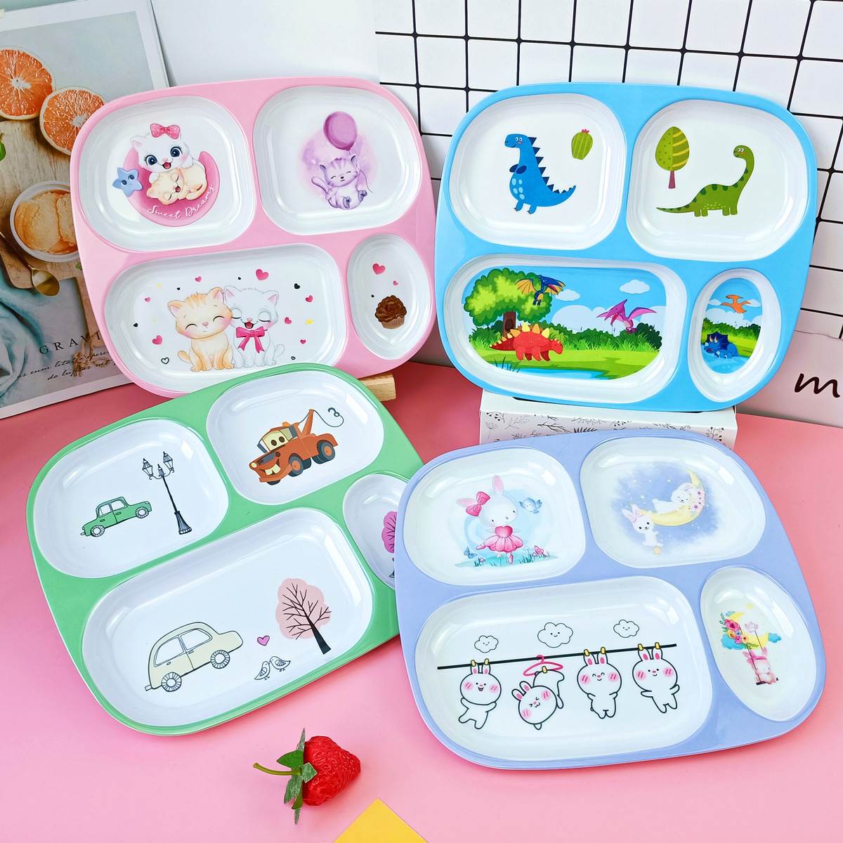 Children's tableware kit dinosaur cartoon cute baby eating melamine simulation porcelain meal plate spoon anti-fall household