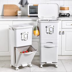 Kitchen trash can For Home with lid pressing large-capacity double-layer kitchen waste storage dry and wet separation sorting trash can