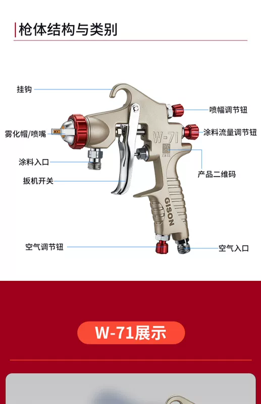 Jisheng W-71/W77 súng phun sơn ô tô phun sơn nồi nội thất chính hãng súng phun cao nguyên tử hóa súng phun sơn súng phun sơn cao cấp