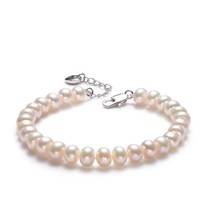 Natural Pearl Bracelet 7-8MM Flat White Freshwater Pearl Simple Gift Jewelry for Mom and Girlfriend