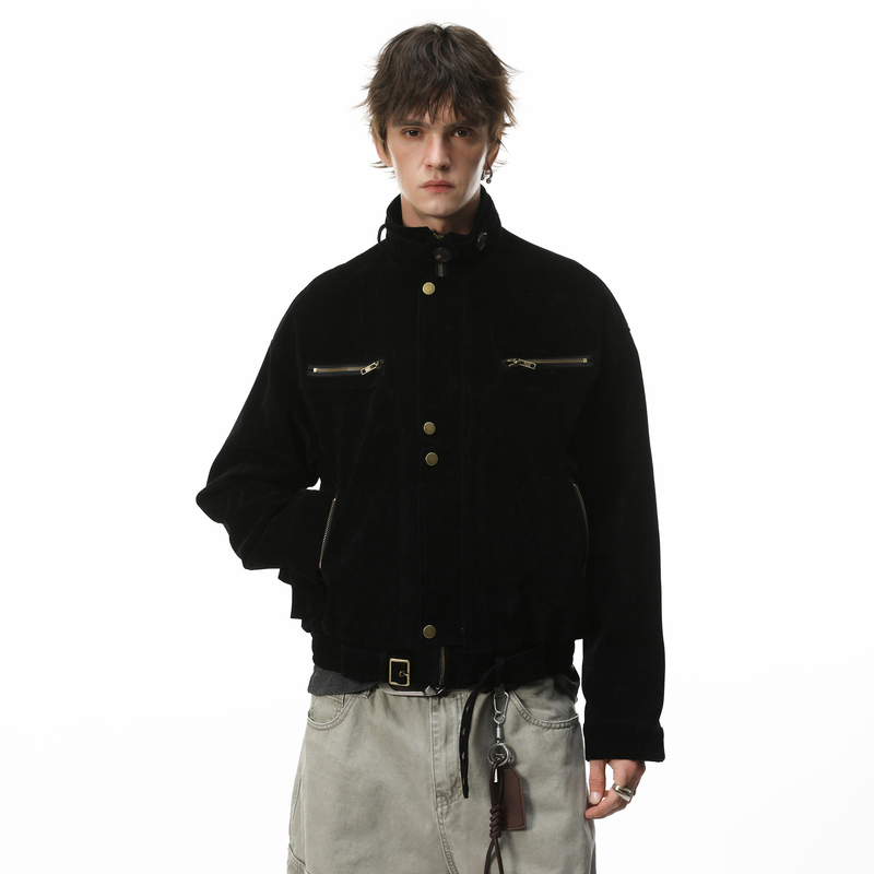 Ravenoasis American-Style Deconstructed Patchwork Faux Suede Stand-Up Collar Jacket for Men and Women, Loose Casual Top, Trendy Brand Ravenoasis American-Style Deconstructed Patchwork Faux Suede Stand-Up Collar Jacket for Men and Women, Loose Casual Top, Trendy Brand