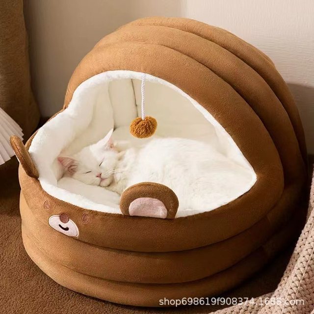 Behaco Plush Cute Cartoon Pet Supplies Cat Nest Dog Mat Home Four Seasons Semi-Enclosed Pet Bed