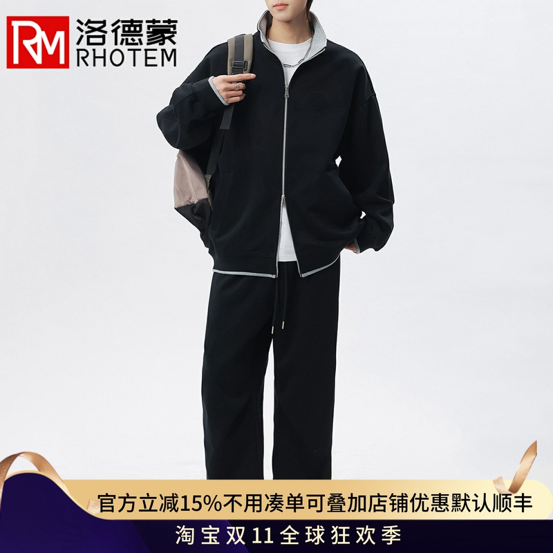 Lodemon American Casual Sports Suit for Men, New Spring and Autumn Cardigan Sweatshirt and Sweatpants Set, Men's Clothing Lodemon American Casual Sports Suit for Men, New Spring and Autumn Cardigan Sweatshirt and Sweatpants Set, Men's Clothing