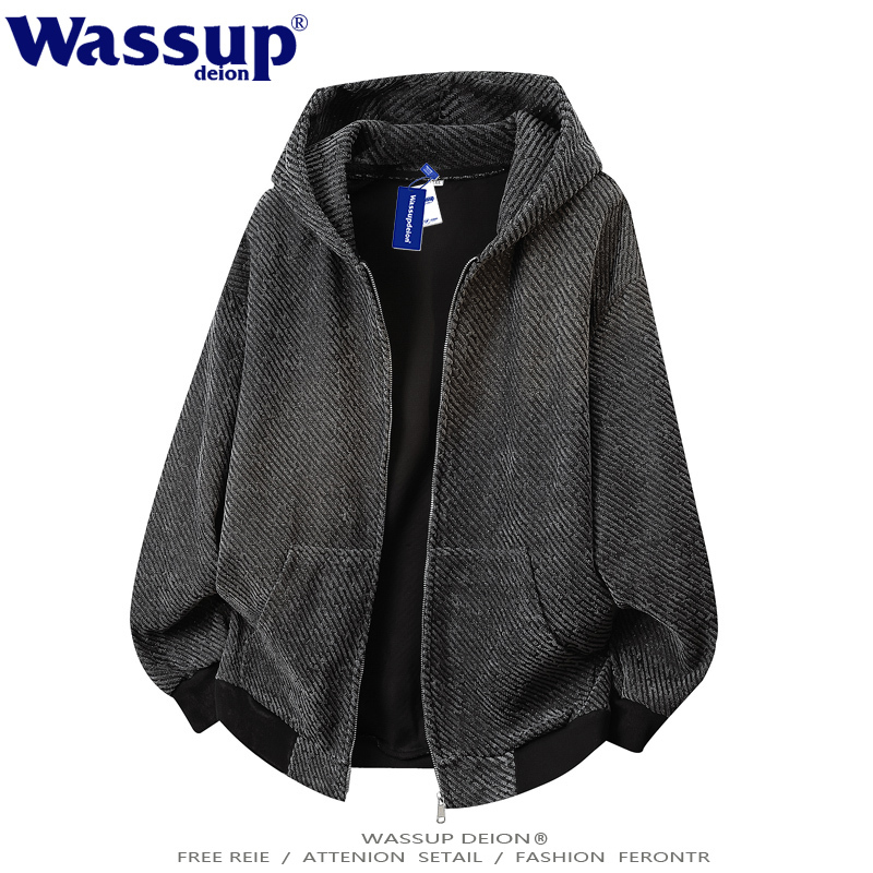 Wassupdeion American-Style Starry Tie-Dye Diagonal Striped Cardigan Sweatshirt for Men, Spring and Autumn Couple's Jacket