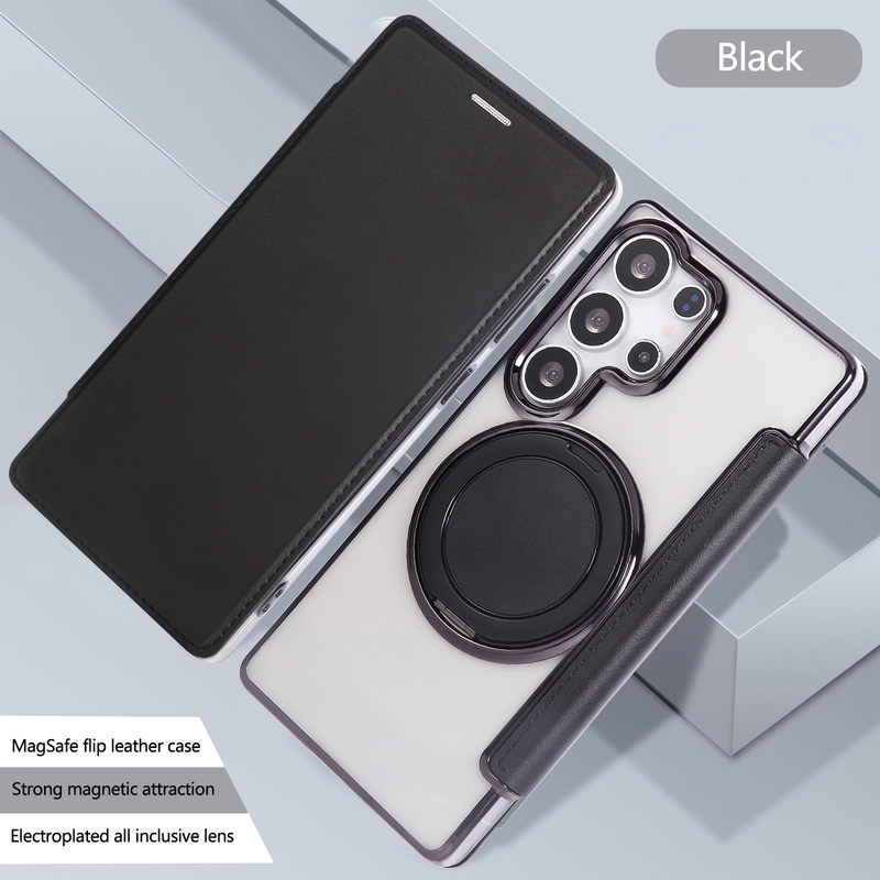Magsafe Magnetic Charging Is Suitable for Samsung S26Ultra Mobile Phone Case, Flip-Top Leather Case, S24 Rotating Stand, Galaxy S23+ High-End Feel, S22Plus Luxury Protective Case, S25 All-Inclusive Anti-Fall Protection