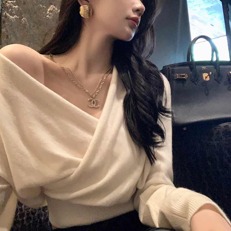 Lilylikes Adjustable Neckline Women's Niche Wool Sweater Women's Autumn and Winter Knitted Top/Pants Set Women Lilylikes Adjustable Neckline Women's Niche Wool Sweater Women's Autumn and Winter Knitted Top/Pants Set Women