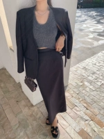 [Темно-серая юбка] Высоко-двойная ткацкая косой линии TR Запланированная 9 рабочих дней